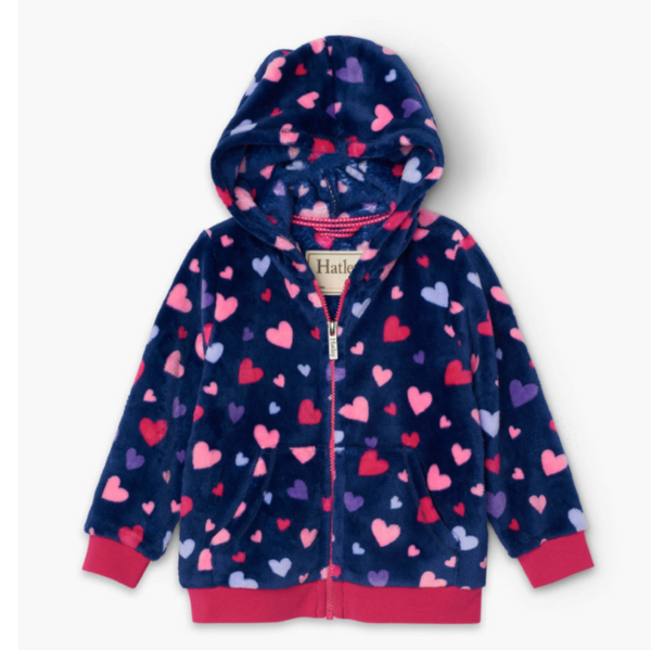 hatley confetti hearts fuzzy fleece hooded jacket 6T