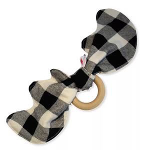 cosy care moose antlers maple teething ring - black/white check
