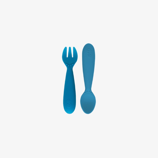 ezpz mini utensils fork + spoon - blue