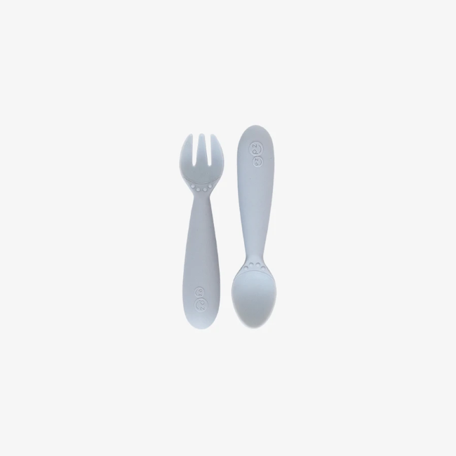 ezpz mini utensils fork + spoon - pewter