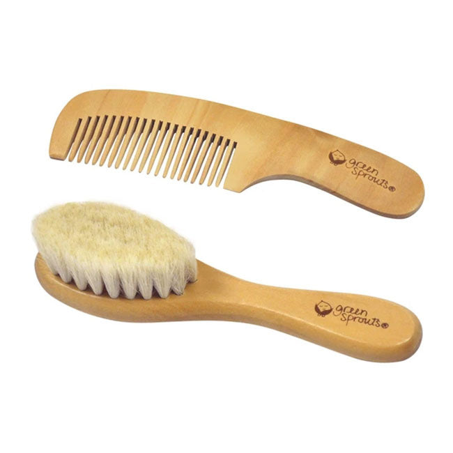 green sprouts wooden baby brush and comb set
