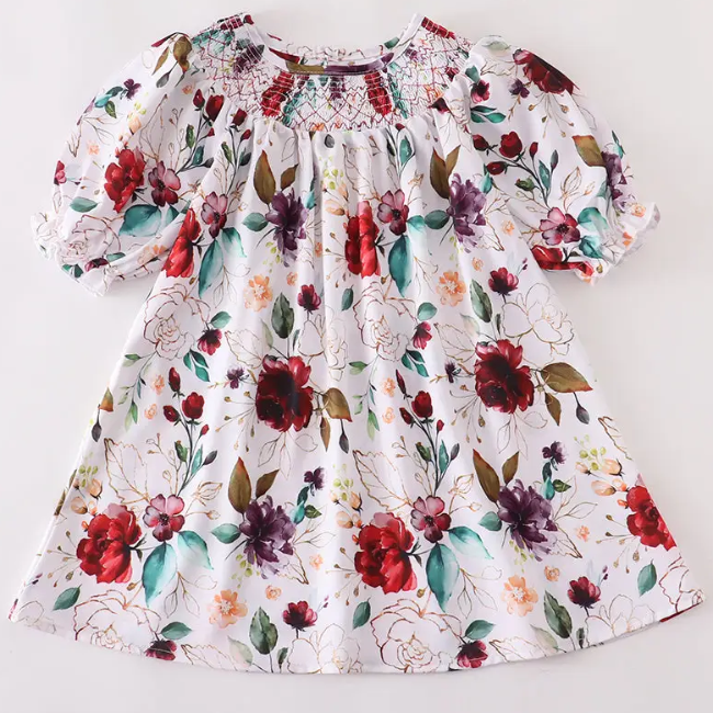 honeydew smocked ruffle dress - floral