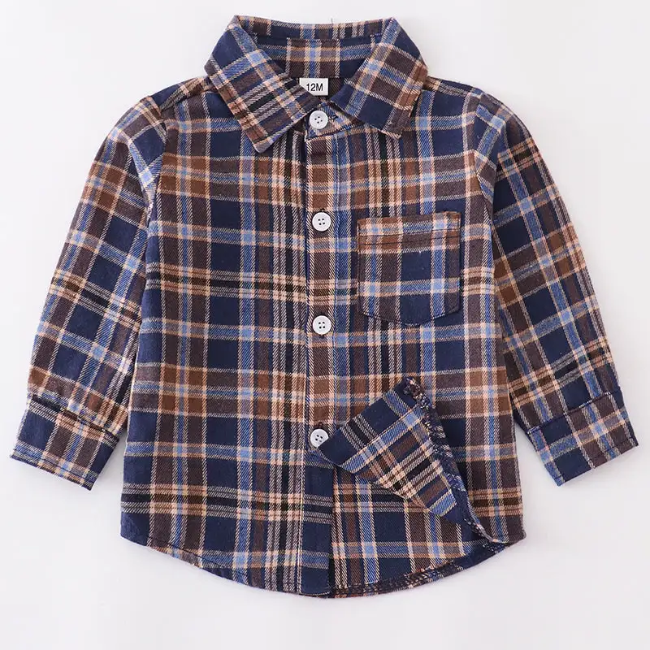 honeydew plaid button down shirt - blue beige