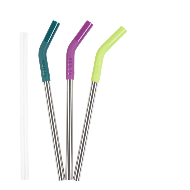klean kanteen 10mm steel straw set multi-colored / brushed stainless 3pk