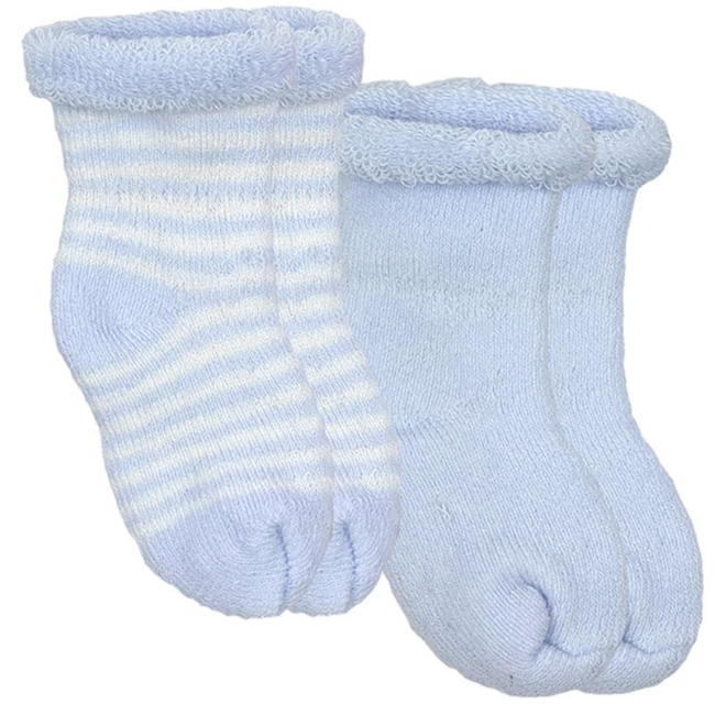 kushies baby terry socks 2pk - blue stripe/solid
