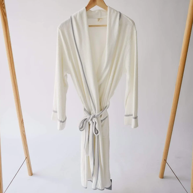 Kyte Mama Adult Bath Robe in Cloud with Storm Srim