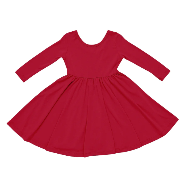 kyte baby long sleeve twirl dress in cardinal