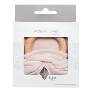 kyte baby lovey with removeable wooden teething ring - blush