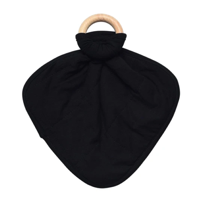 kyte baby lovey with removeable wooden teething ring - midnight