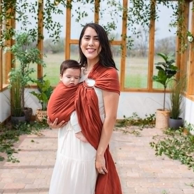 kyte baby linen ring sling cinnamon with rose gold rings