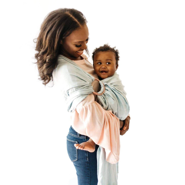 Kyte Baby Linen Ring Sling in Wisteria OG with Rose Gold Rings Baby