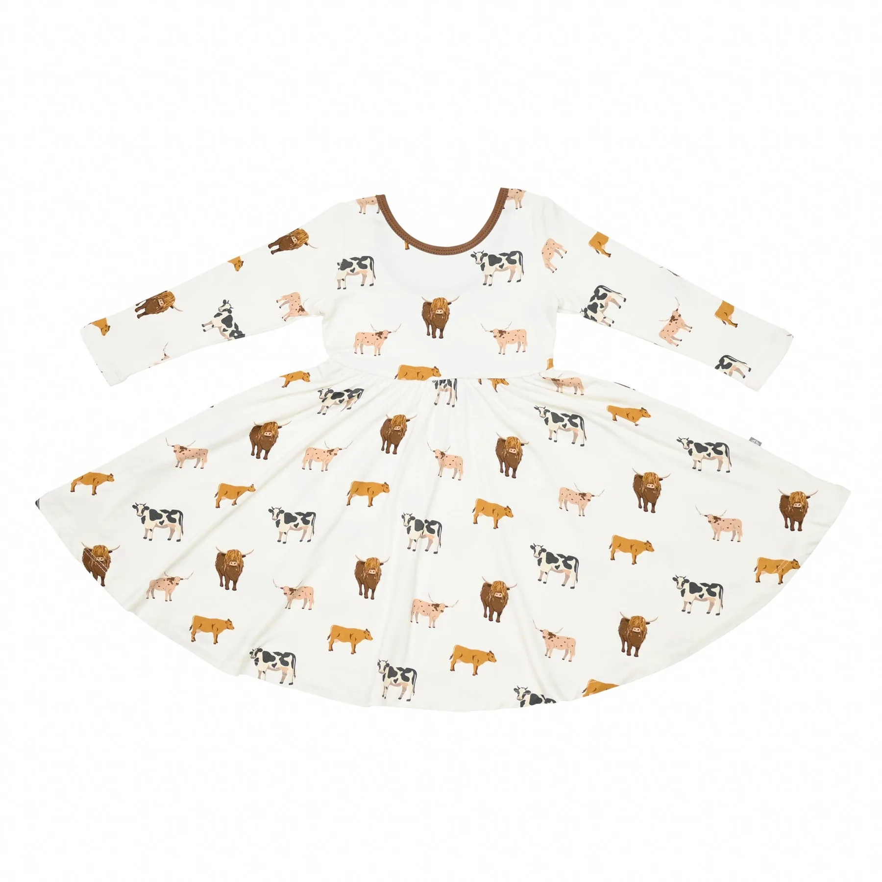 kyte baby printed long sleeve twirl dress in moo