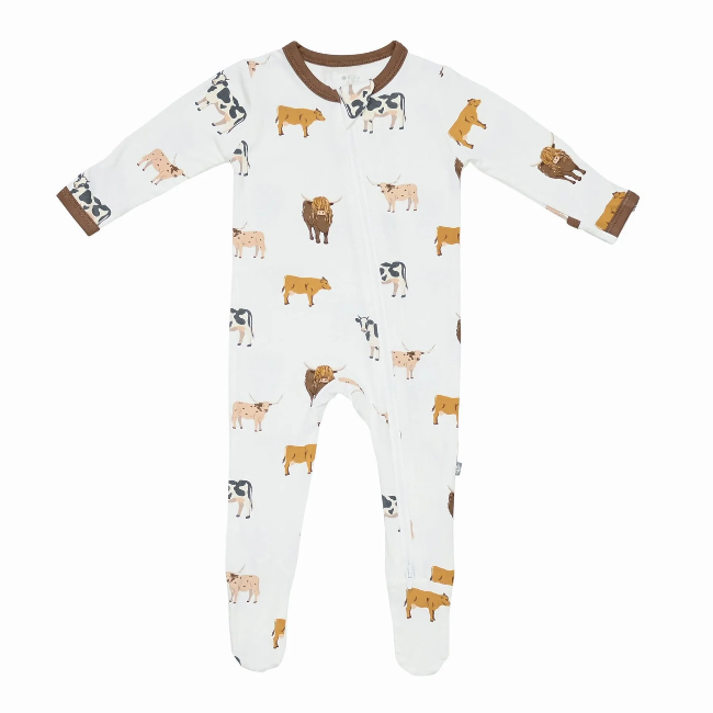 kyte baby printed zippered footie - moo