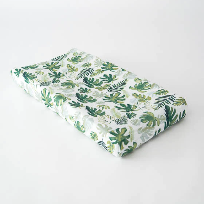 Little Unicorn Cotton Muslin Changing Pad Cover - Tropical Leaf