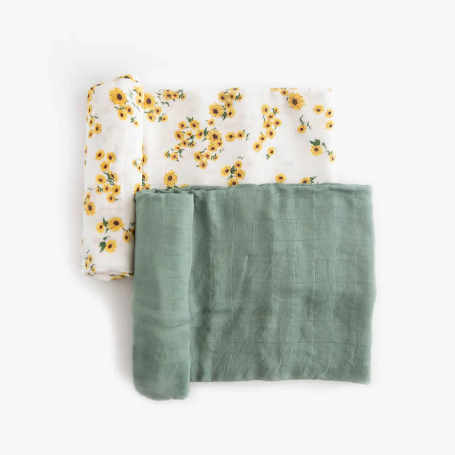 Little Unicorn Deluxe Muslin Swaddle Blanket Set - Ditsy Sunflower