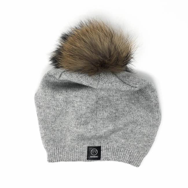 miminoo lean back grey adult hat with removable vegan pom