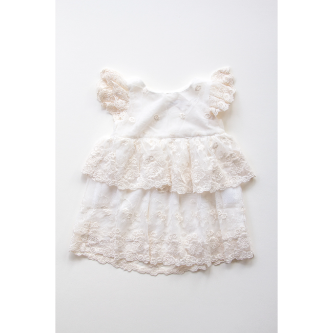 Miss Rose Sister Violet Layered Lace Baby Dress in Cream