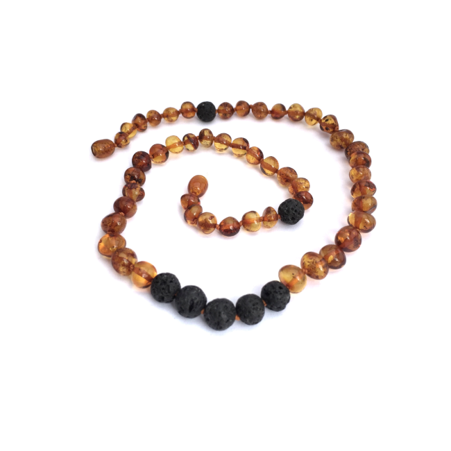 momma goose cognac amber + lava adult necklace 18"