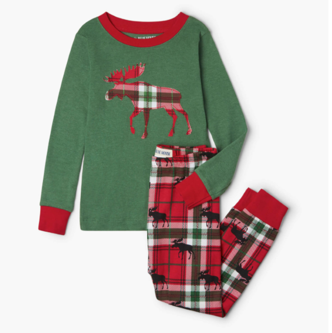hatley holiday moose on plaid kids pajama set - Baby Charlotte Canada
