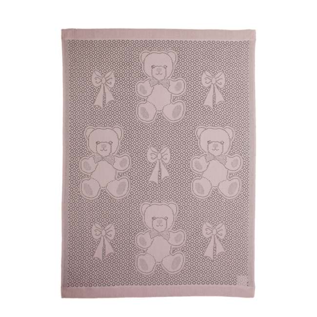 scottish lace bear and bow banner baby cot blanket - pink