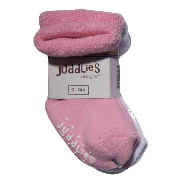 juddlies newborn socks 2pk - pink/white