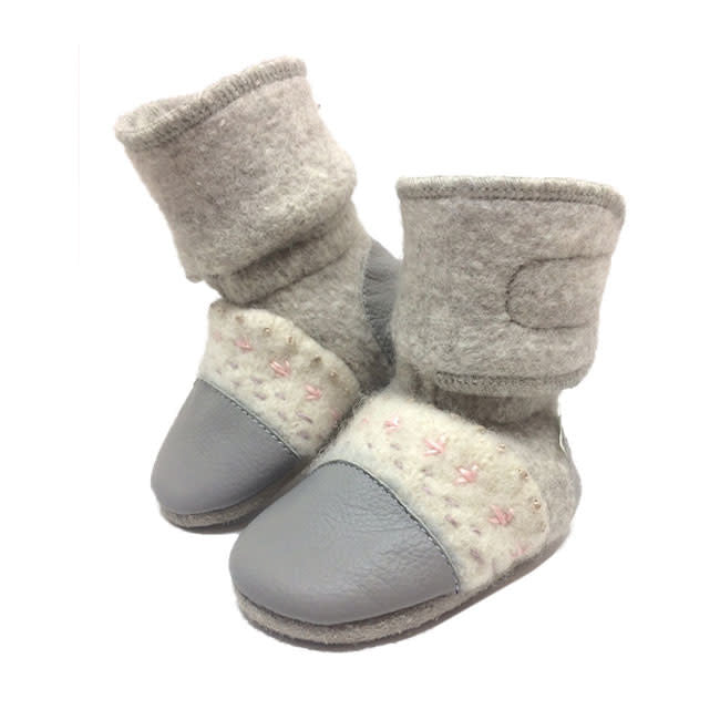 nooks design felted wool booties - embroidered narwhal