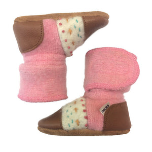 nooks design felted wool booties - embroidered pink abalone