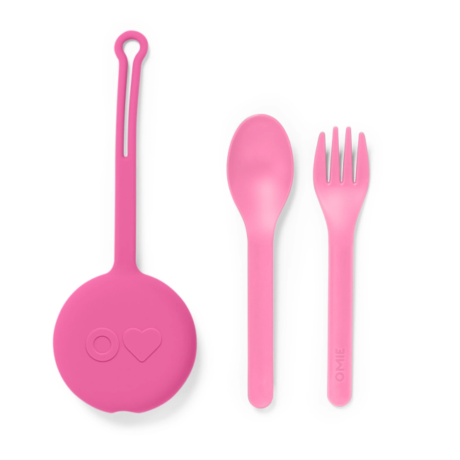 omielife fork spoon + pod 3 piece set V2 - bubble pink