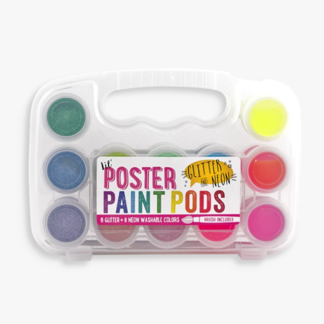 ooly lil paint pods neon + glitter poster paint - set of 12 with brush
