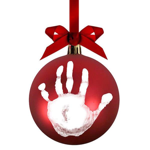 pearhead babyprints holiday ball ornament - red