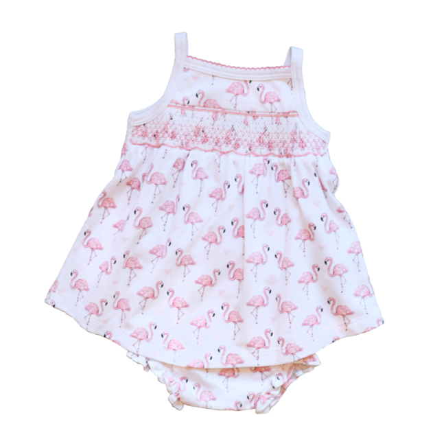 pineapple sunshine pink flamingo smocked dress