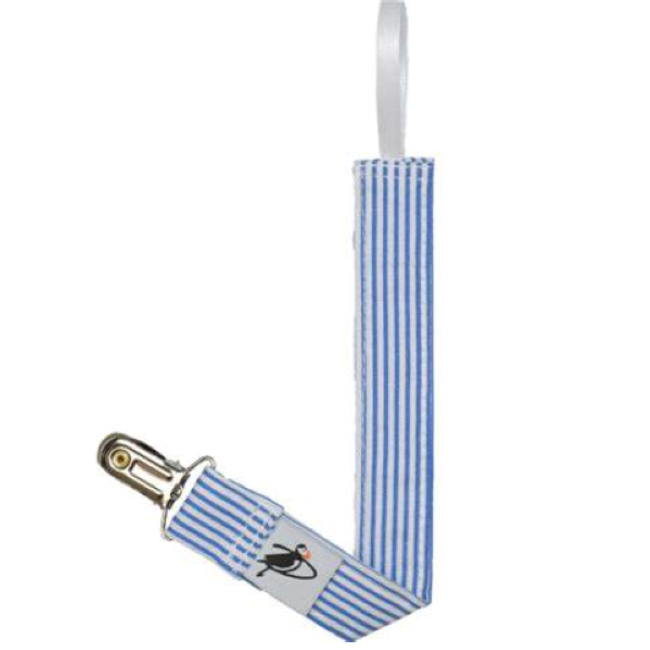 puffin gear pacifier clip - sailing blue natty stripe
