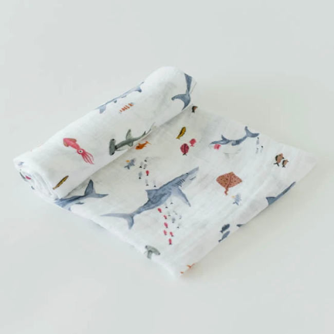 Little Unicorn Cotton Muslin Swaddle Blanket - Shark