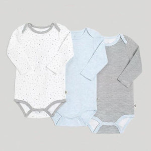 snugabye dream 3pk long sleeve bodysuits in a box - blue