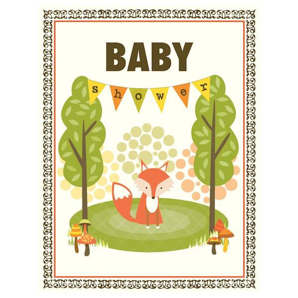 yellow bird paper greetings - fox shower baby card