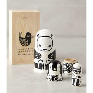 wee gallery nesting dolls - black & white animals