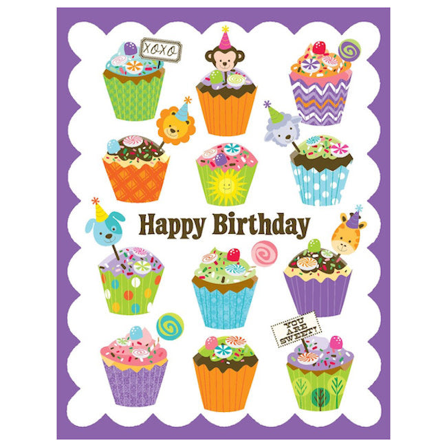 yellow bird paper greetings - cupcakes birthday glitter card