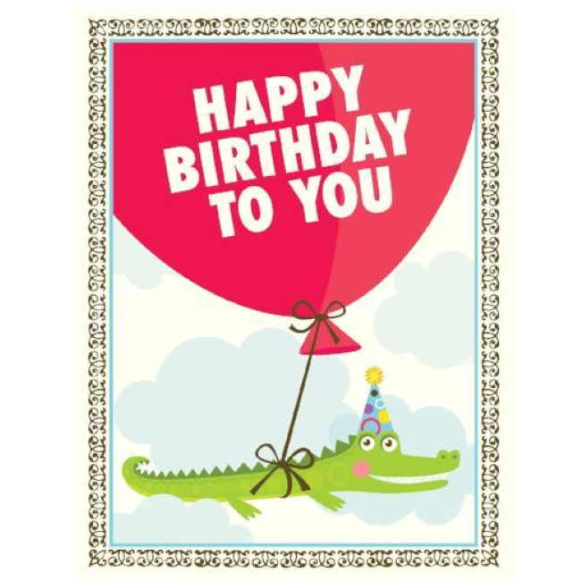 yellow bird paper greetings - alligator balloon card