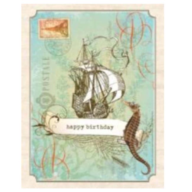 yellow bird paper greetings - vintage nautical birthday card