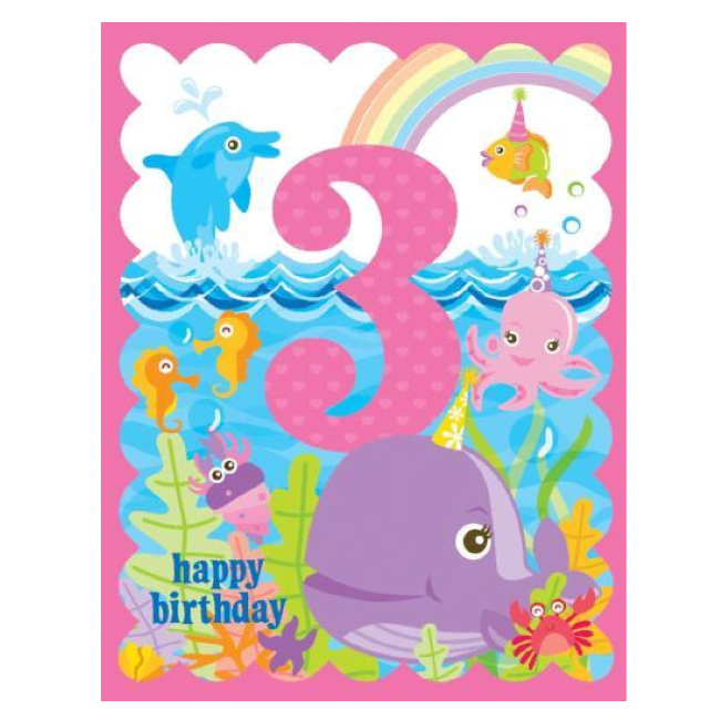 yellow bird paper greetings - pink 3rd birthday glitter card