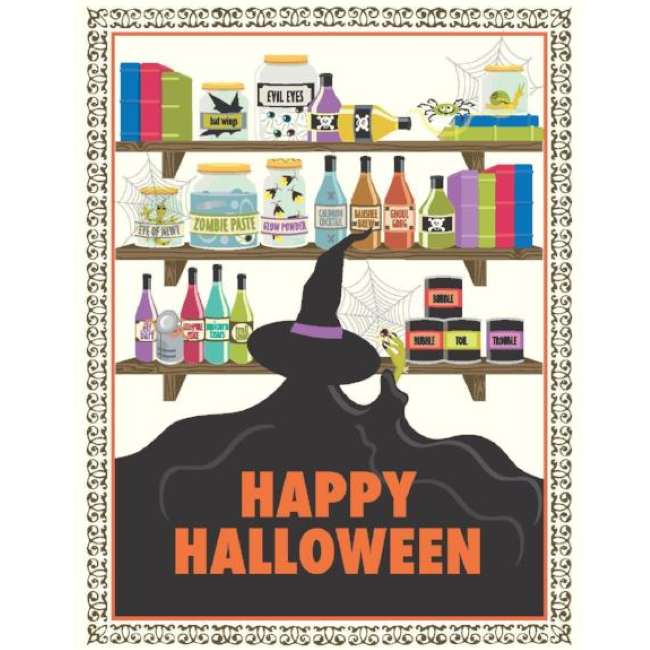 yellow bird greetings - witches brew card