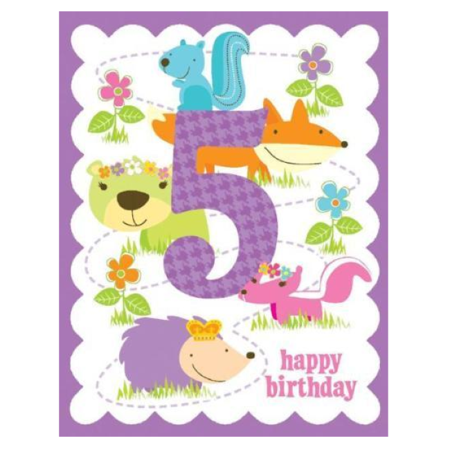 yellow bird paper greetings - 5th birthday purple card