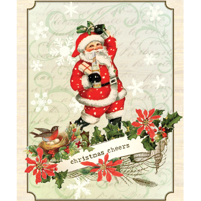 yellow bird greetings - Vintage Christmas Cheers Santa Card