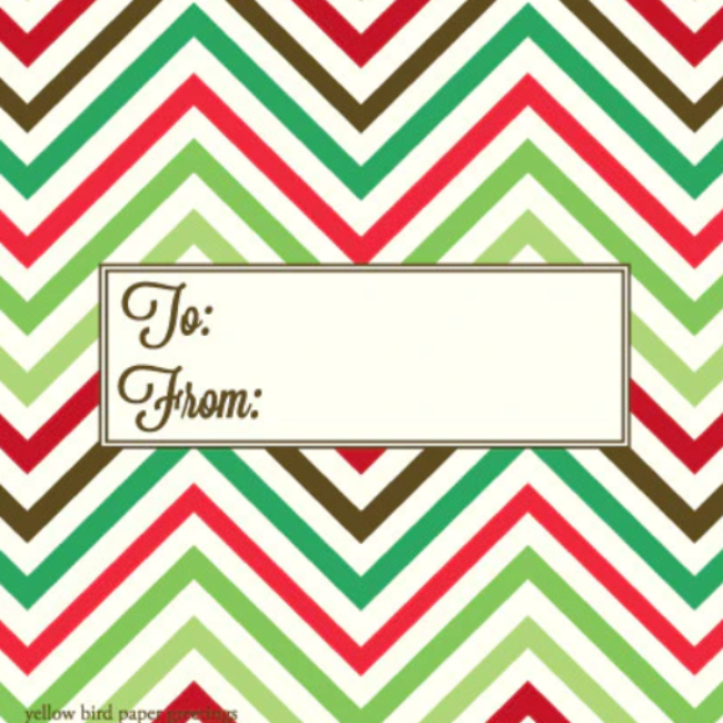 yellow bird paper greetings to/from gift tag - Chevron Green