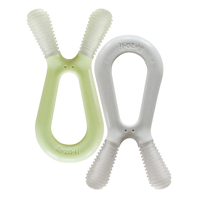 zoli baby bunny teether 2pk - seafoam/ash